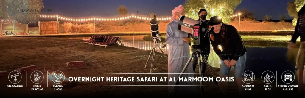 The Overnight Heritage Safari at Al Marmoom Oasis lets you experience Dubai’s desert in a truly authentic way by spending a night.